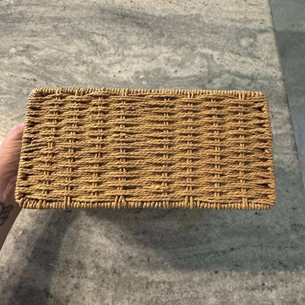 Wicker Basket Organizer Mail Stationary Holder Rectangle Divider Farmhouse